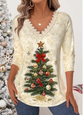 ROTITA Christmas Tummy Coverage Beige V Neck T Shirt