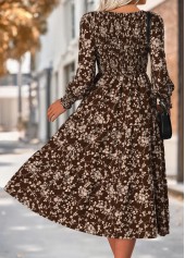 Dark Coffee dresses,Ditsy Floral dresses,Casual dresses,ROTITA Tummy Coverage Ditsy Floral Print Dark Coffee Dress