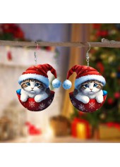 Weihnachtsohrringe mit rotem Kätzchen-Acryl-Schneeflockenmotiv
