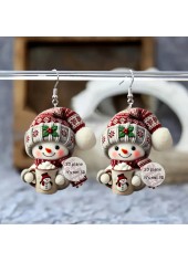 Weihnachts-Schneemann-Ohrringe in Weinrot aus Acryl