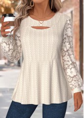 ROTITA Tummy Coverage Beige Round Neck Long Sleeve T Shirt