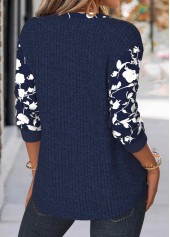 Navy tops,Floral tops,Plants tops,ROTITA Tummy Coverage Floral Print Navy Split Neck Sweatshirt