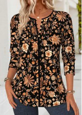 Chemisier noir à imprimé tribal couvrant le ventre Rotita et col fendu