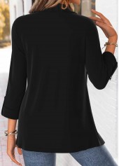 Black tops,Plain Color tops,ROTITA Tummy Coverage Black Square Neck Long Sleeve Blouse