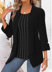 schwarze bauchfreie Bluse mit eckigem Ausschnitt und langen Ärmeln