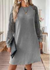 Light Grey dresses,Plain Color dresses,Everyday dresses,Casual dresses,ROTITA Tummy Coverage Light Grey Short Round Neck Dress