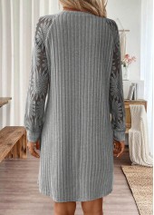 Light Grey dresses,Plain Color dresses,Everyday dresses,Casual dresses,ROTITA Tummy Coverage Light Grey Short Round Neck Dress