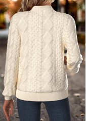 Beige tops,Plain Color tops,ROTITA Tummy Coverage Beige Stand Collar Long Sleeve Jacket