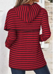 Wine Red tops,Striped tops,Geometric tops,ROTITA Tummy Coverage Striped Wine Red Long Sleeve Hoodie