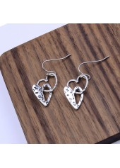 Silver jewelry,Heart jewelry,Heart Design Silver Hollow Alloy Earrings