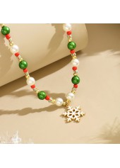 Golden jewelry,Geometric jewelry,Christmas Snowflake Golden Beaded Alloy Necklace