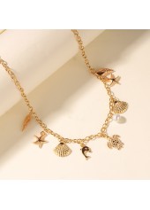 Golden jewelry,Animal Print jewelry,Shell Pearl Golden Starfish Alloy Necklace