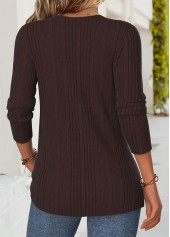 Dark Coffee tops,Floral tops,Plants tops,ROTITA Patchwork Floral Print Dark Coffee Draped Neck T Shirt