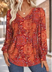 T-shirt rouge vin à imprimé tribal et coutures serrées Rotita