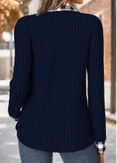 Navy tops,Plaid tops,Geometric tops,ROTITA Tummy Coverage Plaid Navy Fake Two Piece Twinset