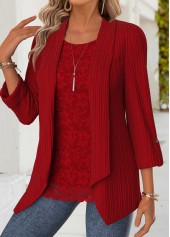 ROTITA Tummy Coverage Red Square Neck Long Sleeve Blouse