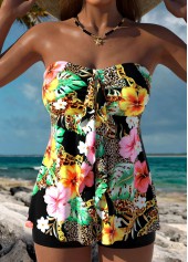 ROTITA Tummy Coverage Black Floral Print Tankini Top-No Bottom