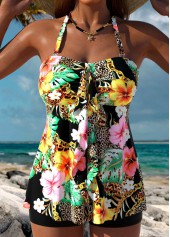 ROTITA Tummy Coverage Black Floral Print Tankini Top-No Bottom