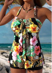 ROTITA Tummy Coverage Black Floral Print Tankini Top-No Bottom