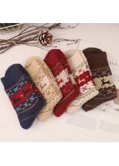 Multi Color accessories,Christmas accessories,Christmas Elk Print Multi Color Mid Calf Socks