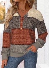 ROTITA Tummy Coverage Striped Multi Color Split Neck Sweatshirt