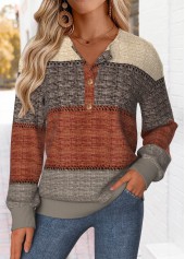 Multi Color tops,Striped tops,Geometric tops,ROTITA Tummy Coverage Striped Multi Color Split Neck Sweatshirt