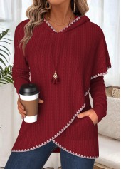 ROTITA Tummy Coverage Wine Red Long Sleeve Hoodie