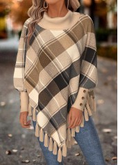 ROTITA Tummy Coverage Plaid Light Camel Long Sleeve Sweatshirt