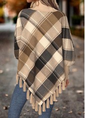 Light Camel tops,Plaid tops,Geometric tops,ROTITA Tummy Coverage Plaid Light Camel Long Sleeve Sweatshirt