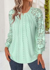 Light Green tops,Plain Color tops,ROTITA Tummy Coverage Light Green Round Neck T Shirt