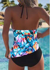 Tankini-Top mit Rotita-Bauchbedeckung cyanfarbenem Pflanzenprint-Kein Boden