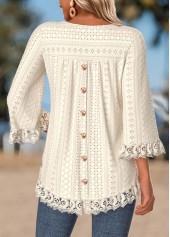 ROTITA Tummy Coverage Beige Round Neck 3/4 Sleeve T Shirt