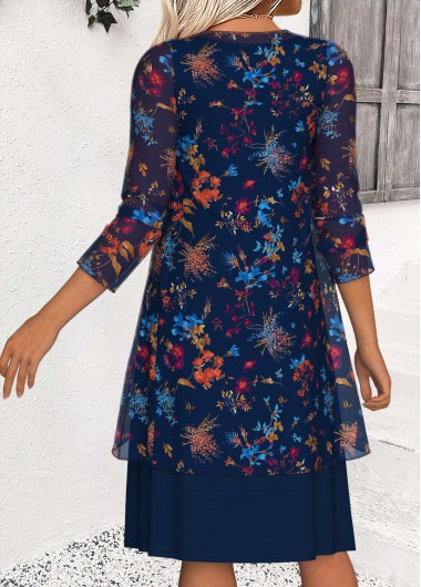 Navy dresses,Ditsy Floral dresses,Casual dresses,ROTITA Tummy Coverage Ditsy Floral Print Navy Dress and Cardigan