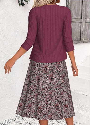 Dusty Purple dresses,Paisley dresses,Casual dresses,ROTITA Tummy Coverage Paisley Print Dusty Purple Dress and Cardigan
