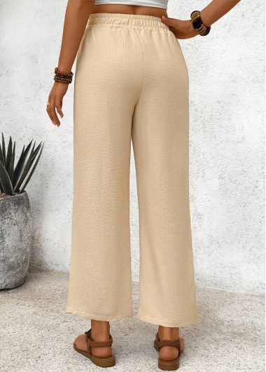 Light Coffee bottoms,Plain Color bottoms,Pocket Light Coffee Wide Leg Elastic Waist Pants