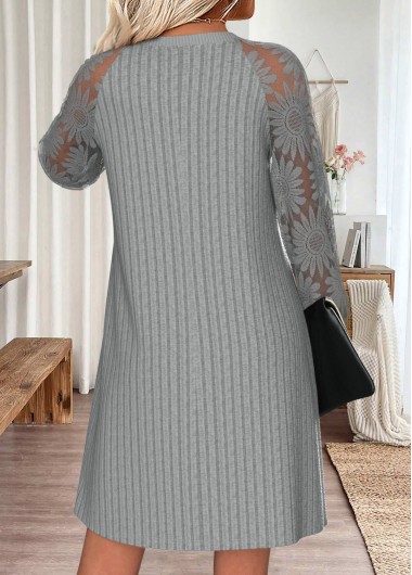 Light Grey dresses,Plain Color dresses,Everyday dresses,Casual dresses,ROTITA Tummy Coverage Light Grey Short Round Neck Dress