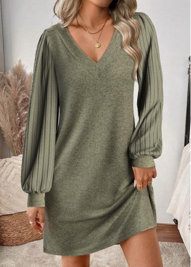 Sage Green dresses,Plain Color dresses,Everyday dresses,Casual dresses,ROTITA Tummy Coverage Sage Green Short V Neck Dress