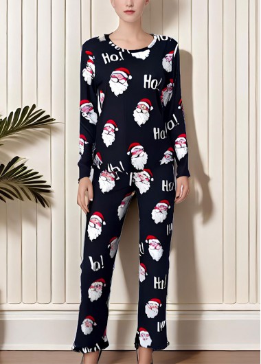 Black loungewear,Christmas loungewear,Christmas Santa Claus Print Black Lounge Top and Pants