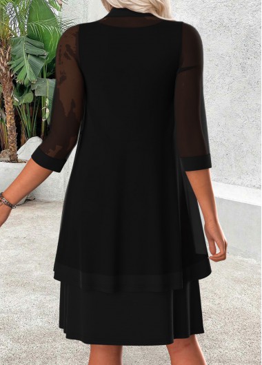 Black dresses,Plain Color dresses,Casual dresses,ROTITA Tummy Coverage Black V Neck Dress and Cardigan