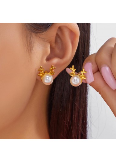 Golden jewelry,Christmas Reindeer Golden Alloy Detail Earrings