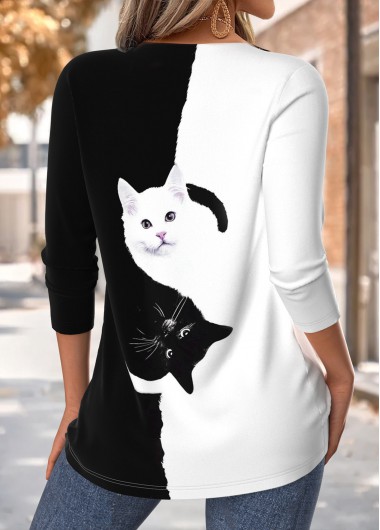 Black tops,Animal Print tops,ROTITA Tummy Coverage Animal Print Black V Neck T Shirt