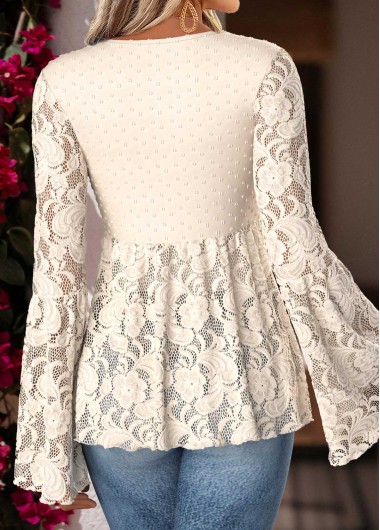 Beige tops,Plain Color tops,ROTITA Peplum Beige V Neck Long Sleeve Cardigan