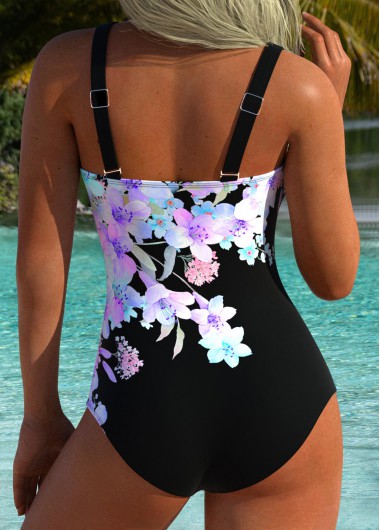 Multi Color swimwear,Floral swimwear,Plants swimwear,ROTITA Multi Color Floral Print One Piece Swimwear