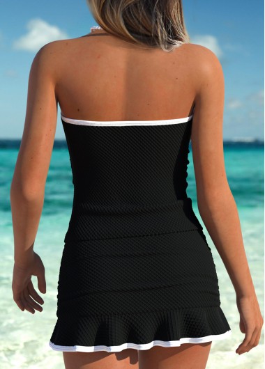 Black swimwear,Contrast Color swimwear,ROTITA Tummy Coverage Black Mid Waisted Tankini Set