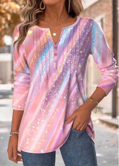 Light Pink tops,Dazzle Colorful tops,ROTITA Tummy Coverage Dazzle Colorful Print Light Pink T Shirt