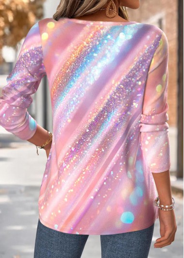 Light Pink tops,Dazzle Colorful tops,ROTITA Tummy Coverage Dazzle Colorful Print Light Pink T Shirt