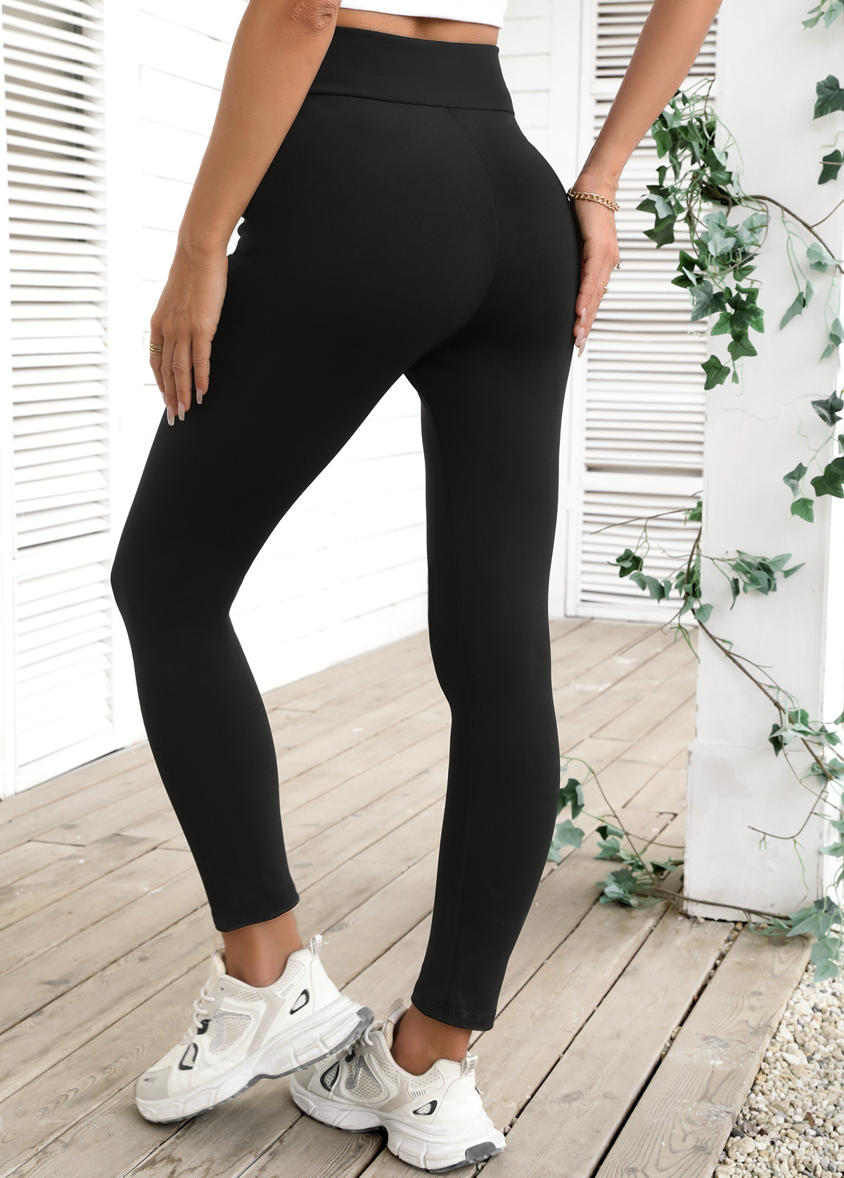 Black bottoms,Plain Color bottoms,Black High Waisted Elastic Waist Ankle Length Leggings