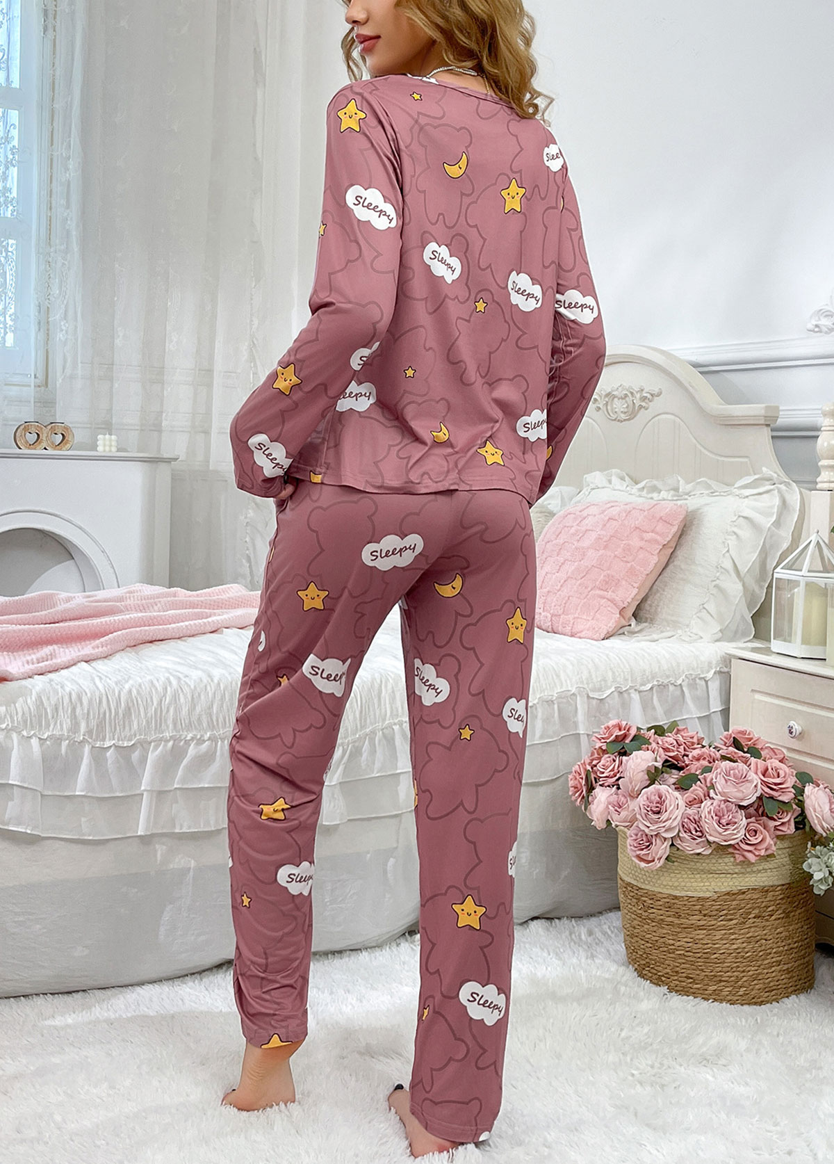 Dark Reddish Purple loungewear,Letter loungewear,Letter Print Dark Reddish Purple Lounge Top and Pants