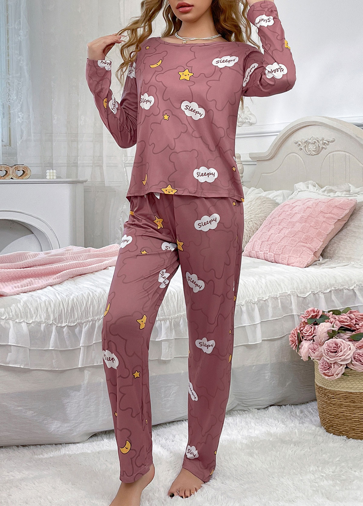 Dark Reddish Purple loungewear,Letter loungewear,Letter Print Dark Reddish Purple Lounge Top and Pants
