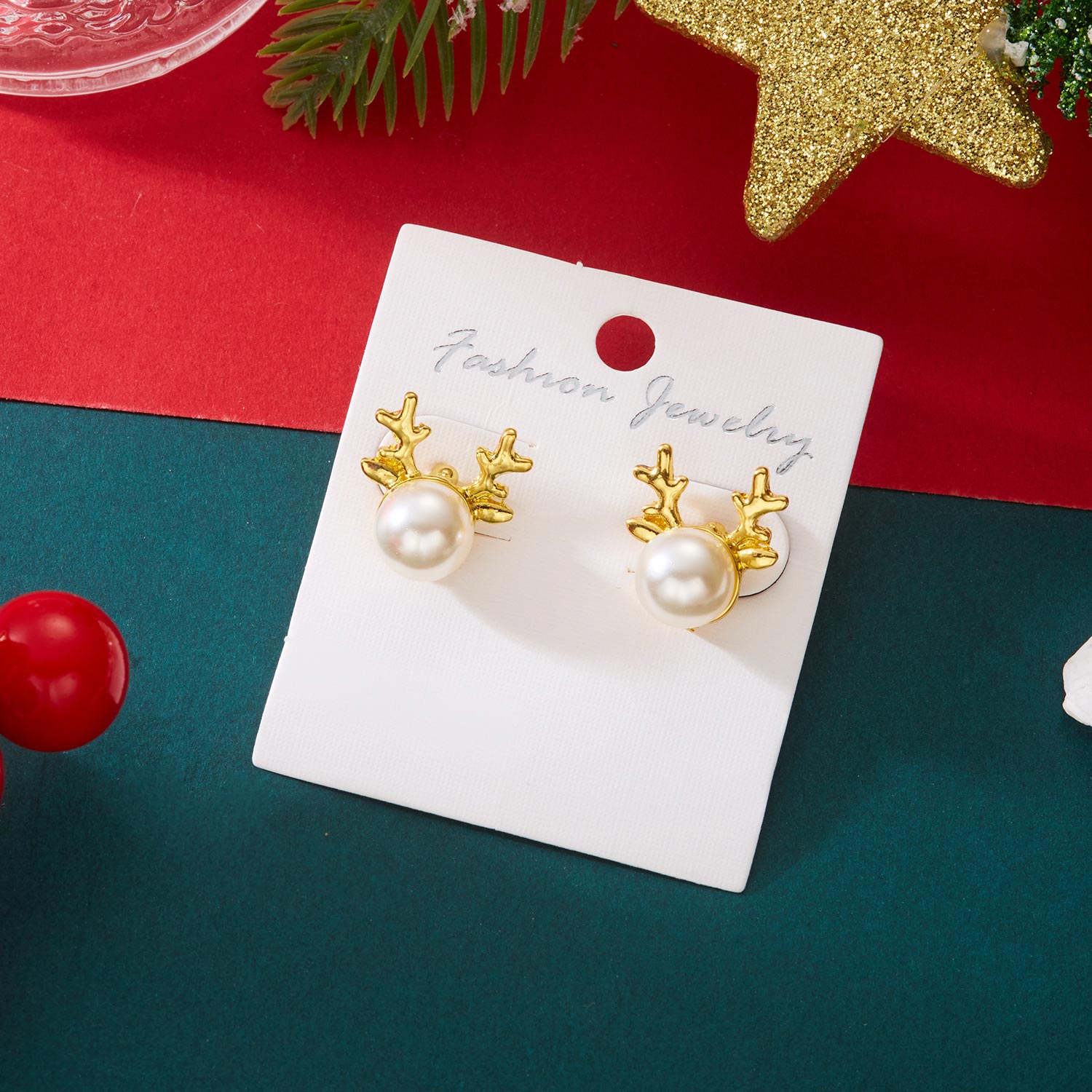 Golden jewelry,Christmas Reindeer Golden Alloy Detail Earrings